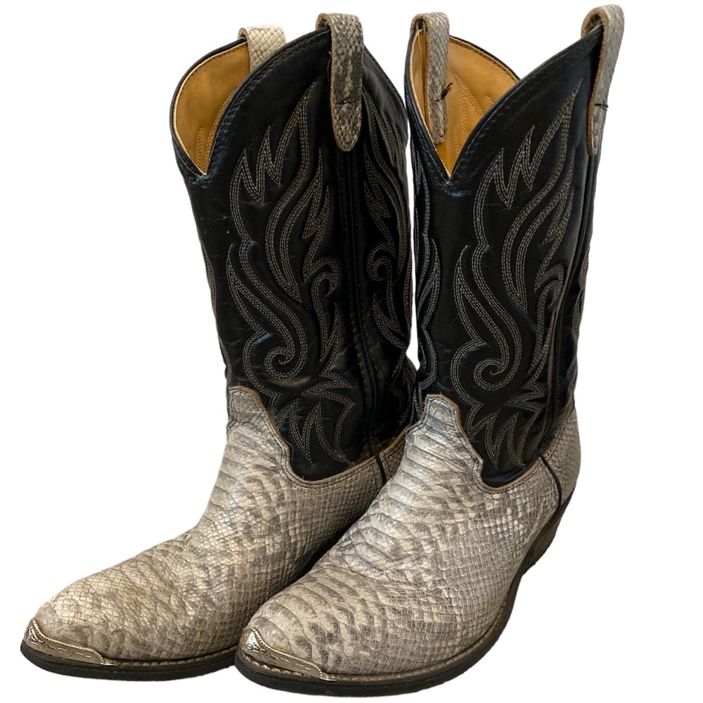 Double H Black and Snakeskin Western Cowboy Boots Men's Size 9D